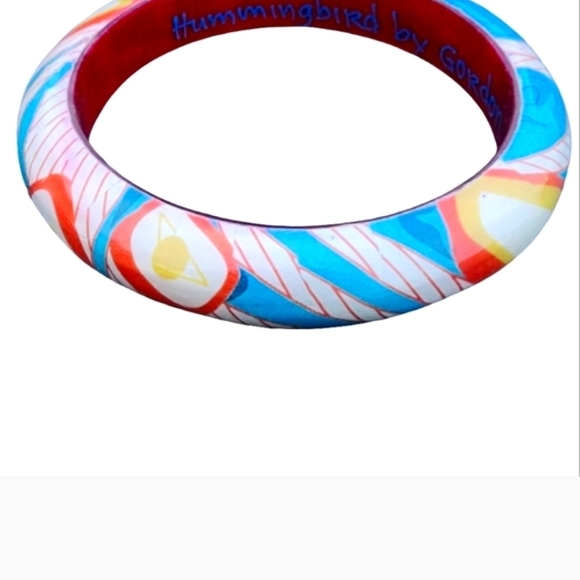 Wooden Hand Painted Turquoise Color Hummingbird Bracelet Gordon White Reto - Picture 3 of 8